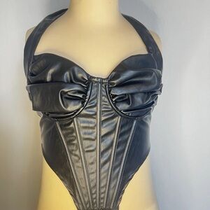 Black Faux Leather Corset Top